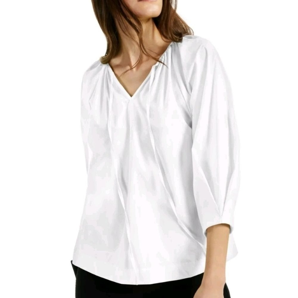 Alfani White Balloon‎ Sleeve Tie Front Top Women's Size Small